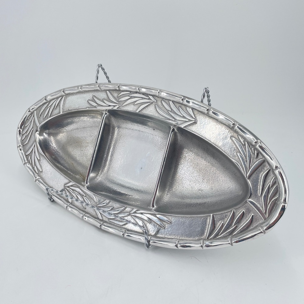 Wilton Armetale Bamboo Pewter Divided Oval Serving Tray Platter 353561 USA 14in